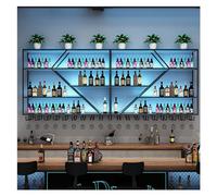 Grand Gril à vin monté avec lumière LED pour Bar, Porte-étagères à vin Mural avec Porte-Verre à vin, étagères flottantes en métal, étagère d'alcool Suspendu, Support de vin en Fer, pour Le vin C,