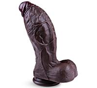 Grand gros godemichet noir 7,7 cm, 21,5 cm large godemichet réaliste en silicone avec ventouse et testicules, pénis anal courbé point G, jouet sexuel pour hommes et femmes avancés