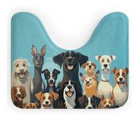 Grand groupe de chiens sur fond bleu en forme de U - Tapis de bain ultra doux super absorbant avec dos antidérapant, séchage rapide, lavable pour base de toilettes ovales, convient pour la douche et