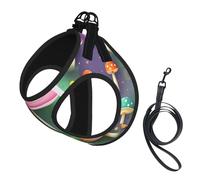 Grand harnais pour animal de compagnie - Petite taille, imprimé champignon de rêve coloré, réglable, pour chats et chiens, parfait pour la promenade en plein air
