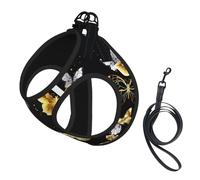 Grand harnais pour chien - Petite taille, motif papillons blancs dorés et noirs, réglable pour chats et chiens, parfait pour la promenade en plein air