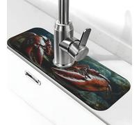 Grand homard au fond du tapis de robinet d'évier de mer, ventouse de robinet de cuisine, poignée de robinet attrape-goutte à goutte, tapis de séchage pour salle de bain (38,1 x 14 cm)