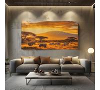 Grand Impression Sur Toile Éléphant De Savane Africaine Or Tableau Decoration Murale Salon 70x140 cm Chambre Toile Decoration Murale, Sans Cadre
