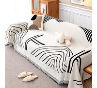 Grand Jeté De Canapé avec Glands Lignes Simples Housse De Canapé Tissée Chenille Jetés De Canapé Jetés Réversibles Grands Jetés for Canapés Canapé-Lit Fauteuil (Color : Black, Size : 180X180cm)