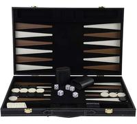 Grand Jeu De Backgammon En Bois-Jeu Classique-Finitions Simili Cuir-Largeur 46 Cm-5 Dés-2 Gobelets Et Les Palets De Jeu-Jeux De Société Familial A Partir De 6 Ans (Ivoire Et Marron).[Y823]