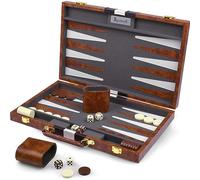 Grand Jeu De Backgammon pour Adultes - Jeux De Société Classiques pour 2 Joueurs Adultes Et Enfants - Jeu De Backgammon Premium avec Plateau 38 Cm Et 32 Pions dans Étui en Cuir PU De Qualité