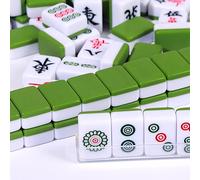 Grand Jeu de Mahjong Chinois - 144 Tuiles 1,5 x 1,2 x 0,9 Pouces - Facile à Lire - Coffret Complet Cadeau/Anniversaire (Vert Herbe)