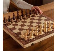 Grand jeu d'échecs 3-en-1 pliable - Échecs, Dames, Backgammon, développe la réflexion stratégique, jeu d'échecs en bois, jeu de plateau en bois, meilleur cadeau de nouvel an, 11,8 pouces (29 cm) Taill