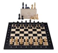 Jeu d’Échecs en Bois 50 x 50 cm, Grand Échiquier Coordonné Noir, Plateau Marqueté en Érable, Pièces Sculptées Lestées Feutrées, Roi 82 mm, Coffret avec Rangement, Engelhart - 170497