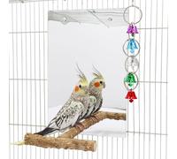 Grand Jouet Miroir pour Oiseaux avec Perchoir, Jouets avec Cloche et Balançoire pour Perruches, Accessoires pour Cages à Oiseaux, Convient aux Perruches, Cockatiels, Conures, Inséparables