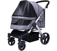 Grand landau pour animal domestique, poussette pour chien, poussette de voyage, poussette pour chat, respirant, tissu Oxford 600D, alliage d'aluminium, charge 30 kg (noir) (gris A)