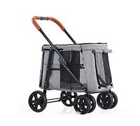 Grand landau pour chien, poussette de luxe pour chien de grande taille, chariot de transport pliable, poussette pour animal domestique, poussette à 4 roues pour chats, chiens ou plus (bleu) (gris cl