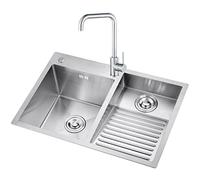 Grand lavabo en acier inoxydable avec bouchon de vidange et robinet, idéal pour buanderie, bar, salle de bain et buanderie