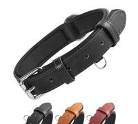 Grand Line Collier de Chien Ajustable Coussin Moelleux Cuir Rembourré avec Perforatrice 3 Couleur 4 Tailles, Noir(M)