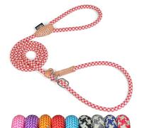 Grand Line Laisse Lasso pour Chien, 150 cm Laisse Coulissante de Dressage avec Frein, Réfléchissant Laisse Etrangleur pour Chiot, Petits, Moyens, Grands Chien (10mm, Rouge Vert)