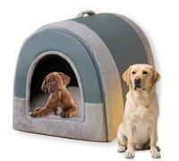 Grand lit 2 en 1 pour chien et chat d'intérieur - Grotte luxueuse apaisante et chaude - Anti-anxiété - Lavable - Base antidérapante - Bleu - 48 x 36 x 34 cm