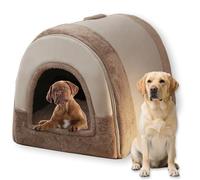 Grand lit 2 en 1 pour chien et chat, luxueux, apaisant et chaud, anti-anxiété, lavable, base antidérapante (café, 48 x 36 x 34 cm), taille M