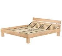 Grand lit adulte en hêtre naturel 200x200 style moderne, accessoires en choix