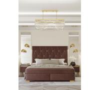Grand lit brun en acier inoxydable Lits doubles designer Lits textiles Set 3pcs JV Moebel