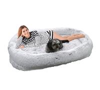 Grand lit de chien lavable, lit de chien adulte pour les humains, Coussin thermique pour animaux de compagnie pour animaux de compagnie grottes de chats, Coussin de coussin en peluche sans glissement