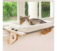 Grand lit de fenêtre pour chat - Havre en bois et métal - Conception durable, facile à régler et peu encombrante pour les chats d'intérieur - Montage sécurisé n'importe où Lit pour chat mural en bois,