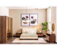 Grand lit double complet Lit Tables de nuit Armoires Set 6pcs Marron