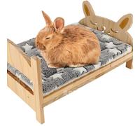 Grand lit en bois pour lapin avec tapis doux, lit pliable 2 en 1 pour lapin, cochon d'Inde, hamster, furet, chinchilla - Lit amovible pour petit animal - Kaki