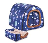 Grand lit imperméable 2 en 1 pour chien - Rideau de porte apaisant - Lavable et chaud - Lit de luxe amovible - Anti-anxiété - Igloo et chat (I, XL - 76 x 56 x 55 cm)