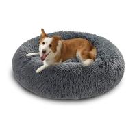 Grand lit lavable anti-anxiété pour chien et chat - Coussin chaud en forme de donut rond et doux - Antidérapant - Taille moyenne et grande (90 x 90 x 20 cm, gris foncé)