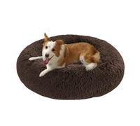 Grand lit lavable anti-anxiété pour chien et chat - Coussin chaud en forme de donut rond et doux - Antidérapant - Taille moyenne et grande (150 x 150 x 20 cm, marron)