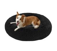 Grand lit lavable anti-anxiété pour chien et chat - Coussin chaud en forme de donut rond et doux - Antidérapant - Taille moyenne et grande (150 x 150 x 20 cm, noir)