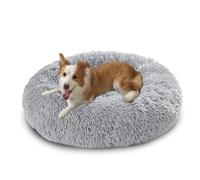 Grand lit lavable anti-anxiété pour chien et chat - Coussin chaud en forme de donut rond et doux - Antidérapant - Taille moyenne et grande (150 x 150 x 20 cm, gris clair)