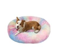 Grand lit lavable anti-anxiété pour chien et chat - Coussin chaud en forme de donut rond et doux - Antidérapant - Taille moyenne et grande (150 x 150 x 20 cm, multicolore)