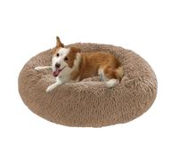 Grand lit lavable anti-anxiété pour chien et chat - Coussin chaud en forme de donut rond et doux - Antidérapant - Taille moyenne et grande (130 x 130 x 20 cm, kaki)