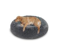 Grand lit orthopédique lavable pour cage de chien et chat - Tapis chaud apaisant, moelleux et anti-anxiété - Tapis rond avec fond antidérapant (140 x 140 x 20 cm, gris foncé)
