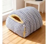 Grand lit pour chat, niche chaude à capuche semi-fermée pour chien de taille moyenne - Igloo apaisant et lavable - Bleu - Taille S : 48 x 30 x 20 cm