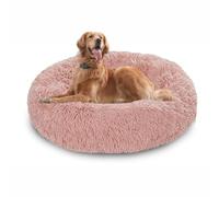 Grand lit rond en forme de donut pour chien anti-anxiété, avec fond antidérapant, lavable, coussin chauffant en forme de donut, lavable (90 x 90 x 20 cm, rose)