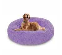 Grand lit rond en forme de donut pour chien anti-anxiété, avec fond antidérapant, lavable, coussin chauffant en forme de donut, lavable (110 x 110 x 20 cm, violet)
