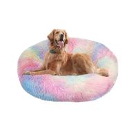 Grand lit rond en forme de donut pour chien anti-anxiété, avec fond antidérapant, lavable, coussin chauffant en forme de donut, lavable (90 x 90 x 20 cm, multicolore)