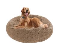 Grand lit rond en forme de donut pour chien anti-anxiété, avec fond antidérapant, lavable, coussin chauffant en forme de donut, lavable (90 x 90 x 20 cm, kaki)