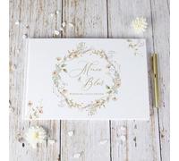 Grand livre d'or de mariage personnalisé A4 avec couronne florale, couverture rigide, scrapbooking de mariage personnalisé - Livre d'or personnalisé for couple - Cadeau de fiançailles, motif cœur d'am