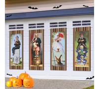 Grand lot de 4 portraits de manoir hanté en vinyle pour décoration d'Halloween, toile de fond de manoir hantée, affiche d'horreur vintage pour décoration murale, bannière à suspendre