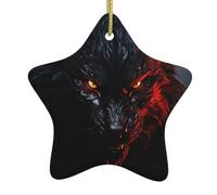 Grand Loup Noir Aux Yeux Rouges Ornements Noël Décoration Céramique Suspendre pour Magasins Bureau Vacances