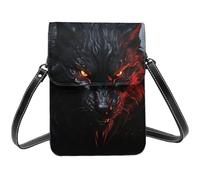 Grand loup noir aux yeux rouges Petit sac à bandoulière pour femme Sac à main pour téléphone portable Sac portefeuille en cuir PU avec bandoulière