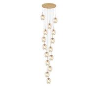 Grand Lustre 10/12/15/18 lumières,Suspensions D'escalier Modernes à Hauteur Réglable,Base Acier Inoxydable,Ampoule E27,Plafonnier Goutte de Pluie Doré pour Villa,Haut Plafond(15 ligths, Amber)