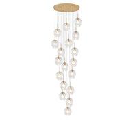 Grand Lustre 10/12/15/18 lumières,Suspensions D'escalier Modernes à Hauteur Réglable,Base Acier Inoxydable,Ampoule E27,Plafonnier Goutte de Pluie Doré pour Villa,Haut Plafond(18 Lights, Transparent)