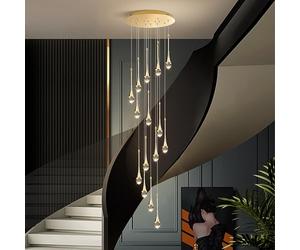 Grand Lustre en Cristal à Effet Goutte de Pluie, à intensité Variable et télécommande, 12/15/18 lumières, Hauteur réglable de 3 m (118 Pouces), élégant plafonnier LED pour Villa et Hall d'en