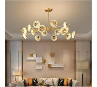 Grand Lustre en Cristal, Lampe de Plafond LED de Luxe en Cristal craquelé, luminaire Suspendu en cuivre à l'aspect moléculaire, décoration intérieure pour Salon et Chambre (16 têtes)