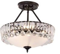 Grand Lustre en Cristal, Suspension Ronde, Style Ferme, Semi-encastré, luminaire Moderne pour Salle à Manger, Salon, Hall d'entrée, Cuisine, Balcon, Chambre (Or 55 cm) (Noir 55 cm)