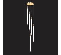 Grand Lustre linéaire doré pour Hauts plafonds - Suspension Moderne de Style Ferme pour Hall d'entrée, escalier, Salon, Salle à Manger - Luminaire Suspendu LED avec Long Tube